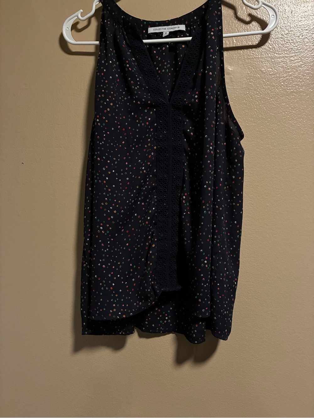 Collective Concepts Navy Sleeveless Polka Dot Blouse